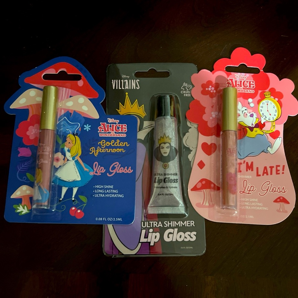 Villian and Alice and wonderland lip gloss.